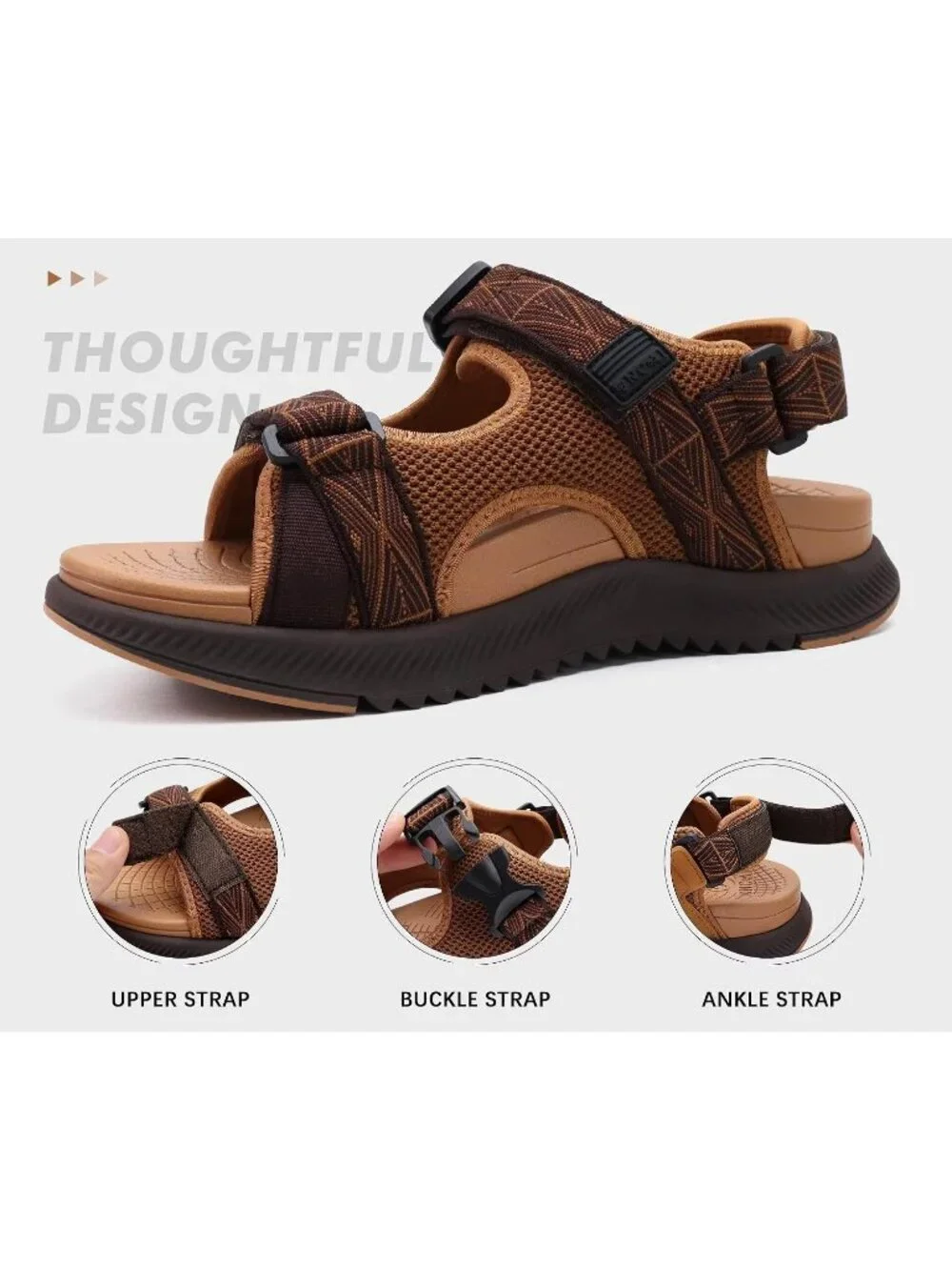 Men's Khaki Arch Support Mesh Athletic Thick Rubber Soles Hiking Sandal Shoes